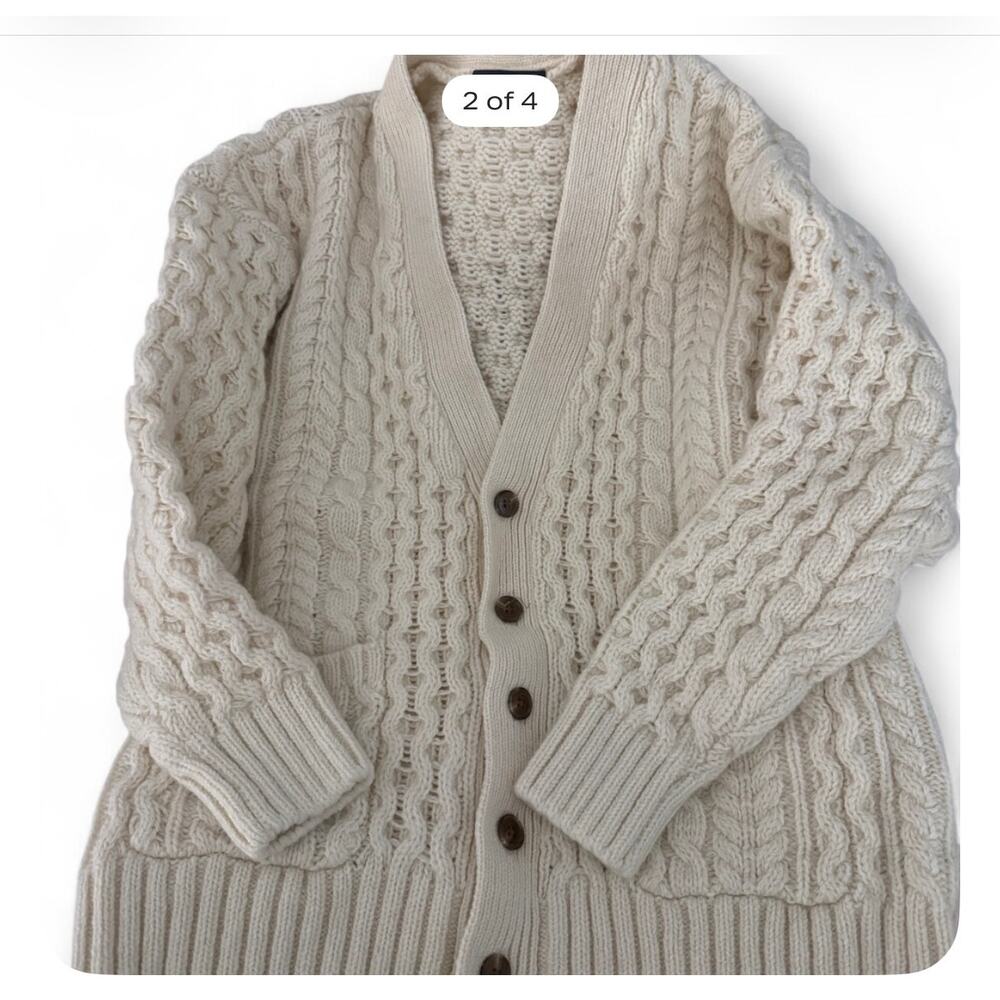 Brandy Melville Cream Wool Blend Cable Knit Oversized Cardigan Sweater - Picture 2 of 4